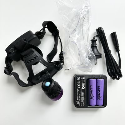 Lampe frontale UV à particules magnétiques fluorescentes DG-3101S avec une longueur d'onde maximale de 365 à 370 nm et 2 piles de batterie au lithium 18650